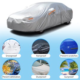 SEAZEN Car Cover Waterproof All Weather, Full car Covers UV Protection/Snowproof/Dustproof, Universal Car Cover 2 Layer with Zipper (Fit Sedan Length Up to 209")