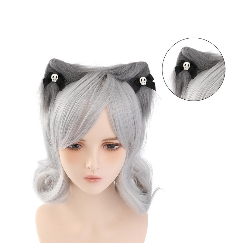 TQUXNGA Katzenohren-Haarbänder mit Totenkopf-Schleife, Anime-Themen, Versammlungen, Haarband, Film-Enthusiasten, Plüsch-Stirnbänder für