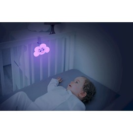 Badabulle B015006 Nachtlicht Wolke, Spieluhr mit 15 Melodien, 6 Lichtfarben, Klettverschluss für Kinderbett, mehrfarbig