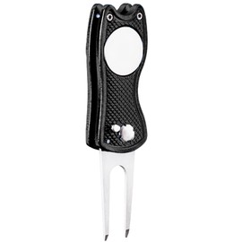 FINGER TEN Golf Divot Repair Tool and 3 US Ball Markers Switchblade Gift Pack, Foldable Magnetic Stainless Steel with Pop-up Button for Men Women (Black 1Pc)