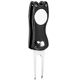 FINGER TEN Golf Divot Repair Tool and 3 US Ball Markers Switchblade Gift Pack, Foldable Magnetic Stainless Steel with Pop-up Button for Men Women (Black 1Pc)