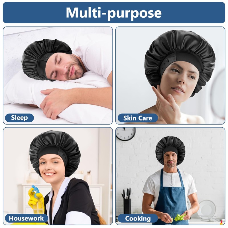 Silk Bonnets for Men, Satin Bonnet for Sleeping, Adjustable Hem