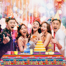 LDFDRT 2 Pcs Plastic Table Cloth Disposable 54"×108" Mexican Fiesta Tablecloths Party Decorations Rectangle Table Cover for Holiday Party Birthday