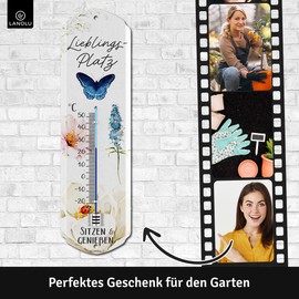 LANOLU LIEBLINGSPLATZ Thermometer Sign Garden Outdoor Decorative Garden Vintage Signs - Chill Lounge Garden Decoration - Wall Decoration Garden Sign Made of Metal, Retro Tin Sign 8 x 28 cm