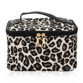 Kosmetiktasche Damen, Beauty Bag Groß, Schminktasche Leopard, Reisetasche Damen Leopardenmuster Klein, Kulturbeutel Schminktasche Taschen Organizer, Make Up Tasche mit Griff, 21x14x12 cm