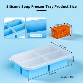 1 Cup Silicone Freezer Trays with Lid,2 PCS Soup Freezer Trays & Molds & Containers,Large Silicone Ice Cube Tray,For freezing and storing soups, broths, sauces and leftovers