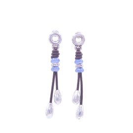 NILUXE DESIGN - Ohrringe Damen Silber - Ohrringe aus Leder im Boho-Hippie-Stil - Lange Damenohrringe mit Anhängern und böhmischem Kristall in verschiedenen Farben (Hellblau)