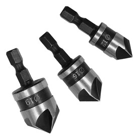 Countersink Drill Bit Set, 3 Pcs 12/16/19mm 1/4 Inch Hex Shank 5 Flute 90 Degree Chamfering, High Carbon Steel Countersink Bits, Adjustable Counterbore Drill Bits for Wood Plastic
