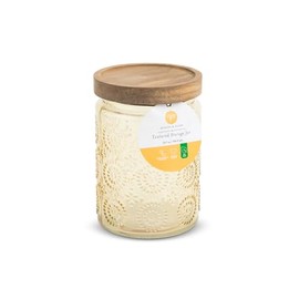 Core Home & Kitchen Textured Sunburst Honey Yellow Storage Jar with Acacia Wooden Lid 23.7 ounce Glass Cannister For Herbs, Spices, Q-Tips, Cotton Balls Kitchen Or Bathroom Essentials