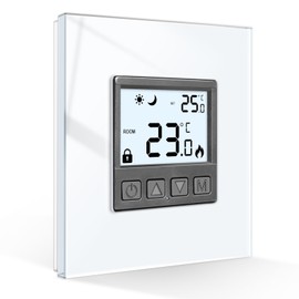 CNBINGO Flush-Mounted Digital Thermostat with Crystal Glass Frame for Drive Control Electric or Water Guided Heaters, White