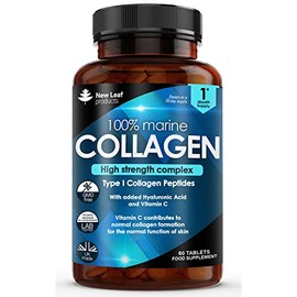 Super Marine Collagen 100% Marine Collagen Type 1 Hydrolysed Collagen Peptides - Enhanced Marine Collagen with Hyaluronic Acid & Vitamin C - Collagen Supplements for Women and Men,60 Collagen Tablets