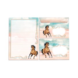 Writing Paper Set for Girls Horse Letter Pad with Envelope for Kids (A5 Pad with 25 Sheets + 15 Envelopes)
