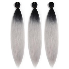 BALINGHAIR Braiding Hair Pre-Stretched Kanekalon High Temperature Synthetic Fiber Braid Hair 28 Inches (Black to LIght Grey, 28 Inch (Pack of 3))