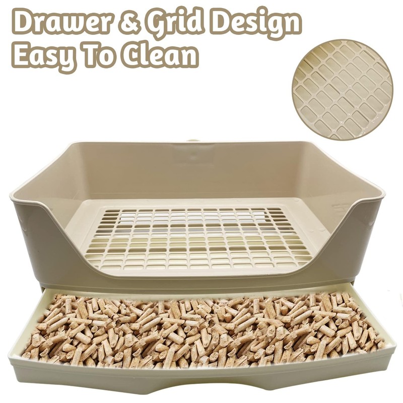 PINVNBY Rabbit Corner Litter Box with Drawer for Cage Small
