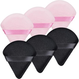 Aufwolken 6 Pcs Triangle Powder Puffs Face Soft Triangle Velvet Makeup Powder Puffs Setting Loose Powder Triangle Beauty Make up Puff Triangle Face Powder Puff (Pink&Black)