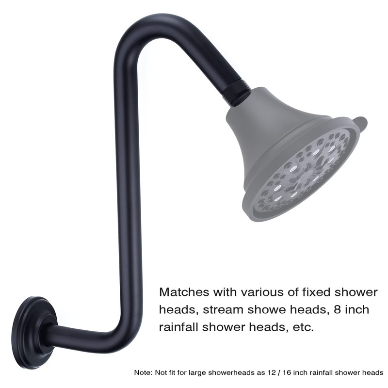 TRUSTMI Matte Black S-Shaped Shower Arm with Flange 12 Inch