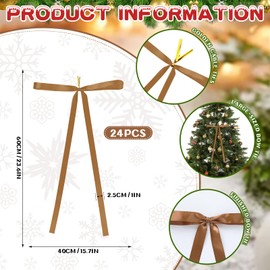 clothmile 24 Pcs Large Christmas Tree Bows Decorations 23.6x15.7 Inch Brown Satin Ribbon Wreath Bows Christmas Tree Topper Bows for Xmas Indoor Outdoor Decoration
