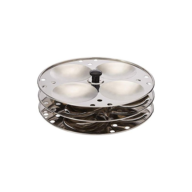 Tabakh Stainless Steel 3-Rack Idli Stand, Makes 12 Idlis