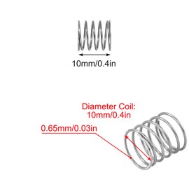 GUNGY Compression Spring Stainless Steel Spring Compression Springs 10 mm Wire Diameter 0.65 mm Outer Diameter 10 mm Length 10 mm Maximum Spring Force 0.22 kg Pack of 10