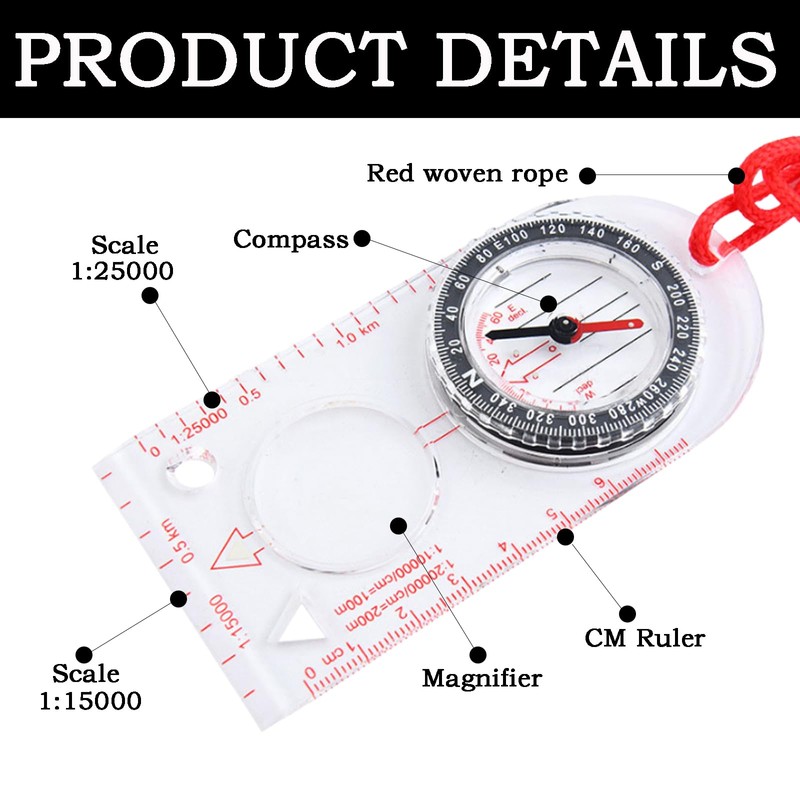 2PCS Compass, Compass Navigation, Compass Hiking, Hiking Equipment, Compass Adjustable
