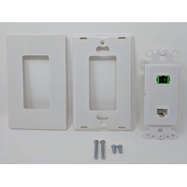 RiteAV - 1 Port SC/APC Simplex Fiber 1 Port Cat6 Ethernet Screwless Decorative Wall Plate Includes a 25 Meter SC/APC Singlemode Simplex Cable