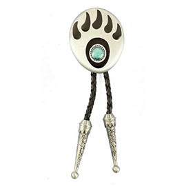 AW-Collection Bolo Tie Western Tie Bear Paw Leather Cord Adjustable with Clip Line Dance, silver
