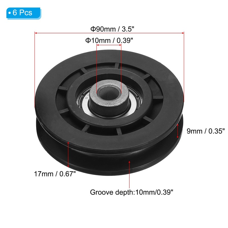 PATIKIL Universal Bearing Pulley Wheel 90mm/3.5", 6 Pcs Nylon Bearing