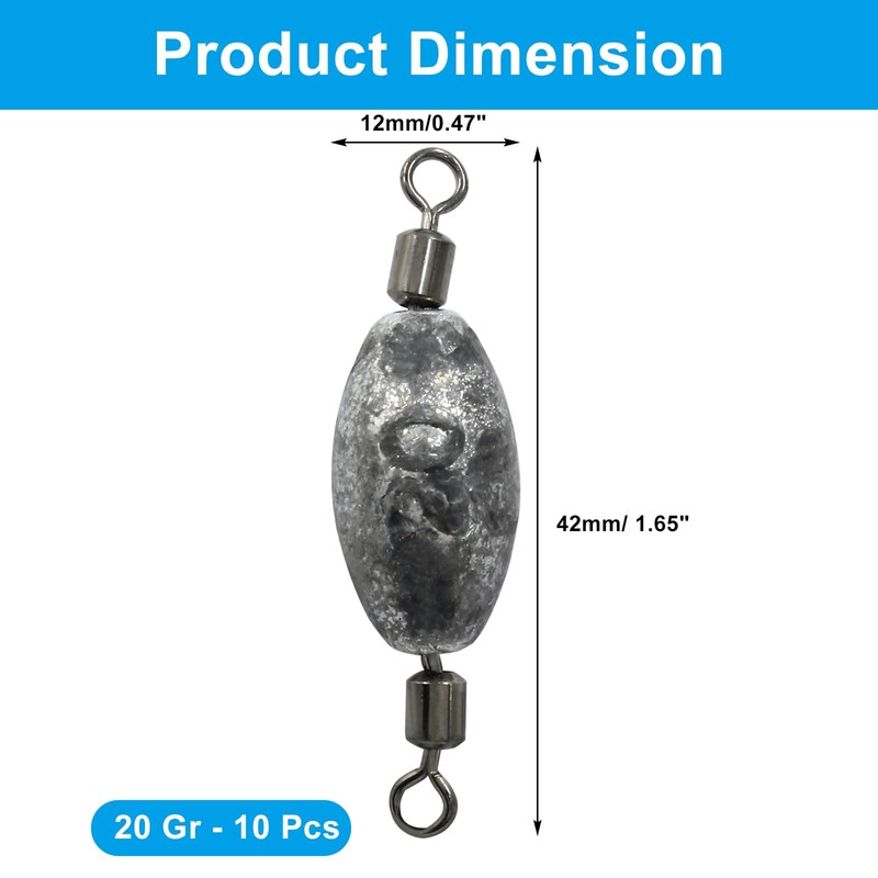 Uenhoy 10 Pcs Fishing Weights Inline Trolling Fishing Sinker Tackle