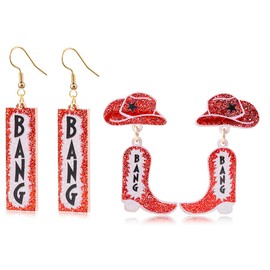 Cowboy Boots Earrings for Women Fans, Acrylic Bling 𝑩𝑨𝑵𝑮 𝑩𝑨𝑵𝑮 Earrings for Concert Merch Cowgirl Costume Decor(Concert merchandise)