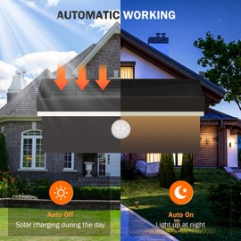 Lustrlach Motion Sensor Solar Wall Lights Outdoor Waterproof LED Solar Wall Sconce Black Dusk to Dawn Modern Porch Wall Mount Lamp for Garage House Patio