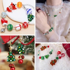 Craftdady 55pcs Mixed Xmas Lampwork Glass Bead s11 Styles Round Square Snowman Heart Tree Santa Claus Loose Beads for Bracelet Necklace Earring Jewelry Making