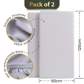 Bunnyjik GOTS Organic 2 x Cot Sheets 120x60 Fitted - Luxuriously Thick & Soft Baby Cot Sheet - 100% Organic Cpmbed Cotton Baby Bedding - Cot Bed Sheets 60 x 120