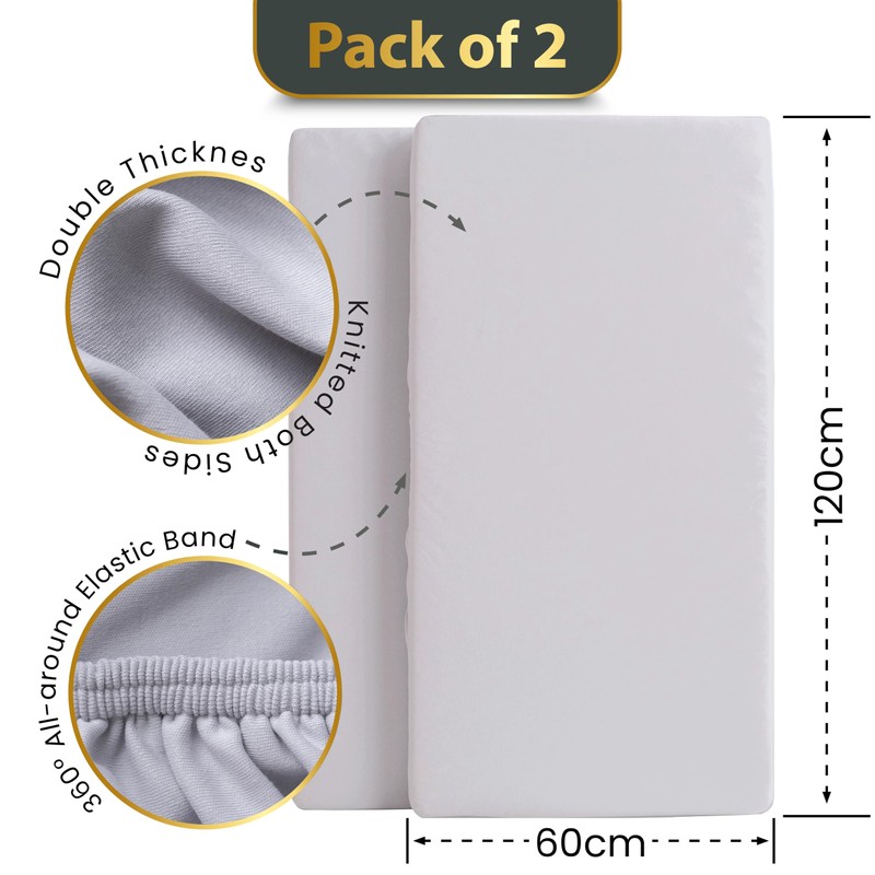 Bunnyjik GOTS Organic 2 x Cot Sheets 120x60 Fitted -