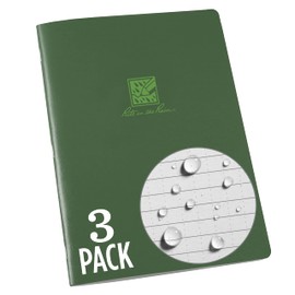 Rite in the Rain LG Stapled Notebook, 6.625" x 8.5", Green Cover, Universal Pattern, 3 Pack (No. 971-LGL3)