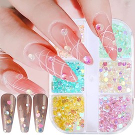 Aurora Mermaid 3D Bubble Beads Nail Charms, 6 Grids Mixed Color Crystal Gems, Flatback Rhinestones for DIY Nail Art