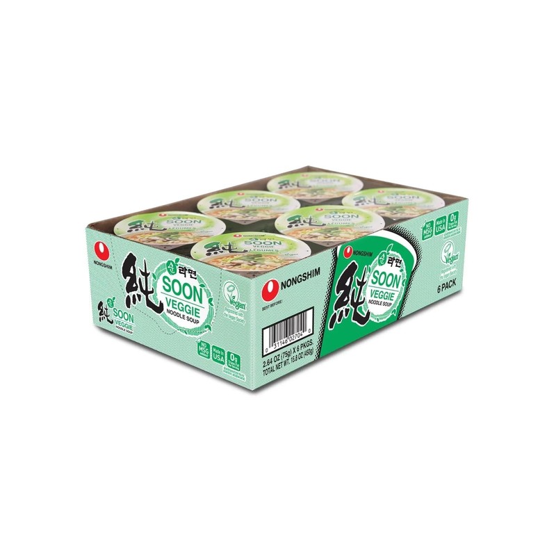Nongshim Soon Cup Noodle Soup, Veggie, 2.6 Ounce (Pack of