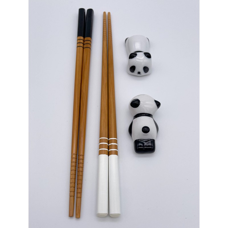 Sushi Chopsticks Set Panda 2 Pairs Including Ceramic Base Premium