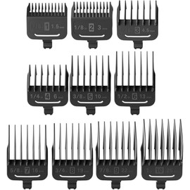 Oneisall 10Pcs Attachment Guide Comb Guards Dog Clippers RFC-676#1-#8, 1.5mm/3/mm/4.5mm/6mm/10mm/13mm/16mm/19mm/22mm/25mm Cut Length, Black