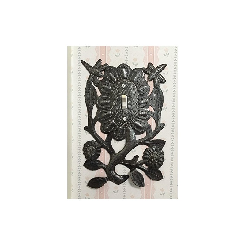 Decorative Flower Switch Plate Cover Recycled Metal Made in Haiti,