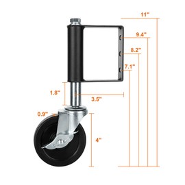 2 Pack Heavy Duty Gate Wheel 4 Inch Spring Loaded Gate Wheel for Wooden Gate, Fence Wheels for Gates with Universal Mount Plate, 220-500 Lbs Load Capacity, Black