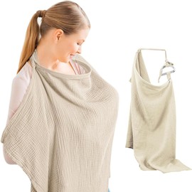 Jushion Muslin Cover for Breastfeeding Babies, Nursing Cover for On the Go Nursing Scarf Nursing Apron, Nursing Cover with Rigid Hoop, Nursing Cover Breastfeeding Cover, Apricot (Apricot)