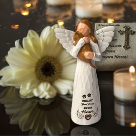 DUDULOVY Brown Cat Memorial Angel Statue, Polyresin, Contemporary Religious Style, Tabletop, Handcrafted with Intricate Detailing, Pet Memorial Products, Sculpture