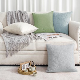 Set of 4 Decorative Throw Pillow Covers 18x18 Inch, Accent Farmhouse Pillow Cover, Square Textured Couch Cushion Cases for Modern Home Decor Living Room Sofa Bedroom