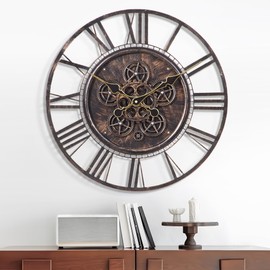 Moving Gear Large Wall Clock 30inch/76cm Copper, Decorative Wall Clocks for Living Room, Unique Farmhouse Steampunk Metal Wall Clock Decor, Office Wall Clocks