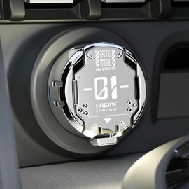 Original Push Start Button Cover, Metal Mecha Car Engine Start Stop Button Protector, Cool Car Accessories Interior Decor Sticker Decals Motorcycle Key Ignition Switch Cover, Silver