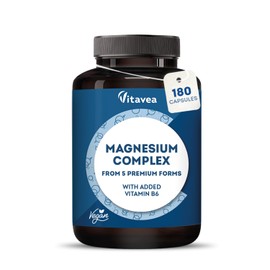 Magnesium Complex 400mg - 5 Forms of Magnesium (Bisglycinate, Citrate, Oxide, Carbonate, Liposomal) + Vitamin B6 - High Absorption - Energy, Muscles, Fatigue, Nervous System - 180 Capsules vitavea