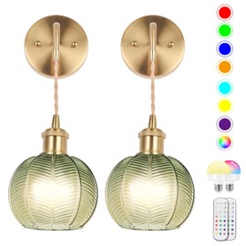 EIDEARAY Battery Operated Wall Sconce, Wireless Wall Sconces Decor Set of 2 with RGB Color Changing Dimmable, Wall Sconces Set of Two with Remote, Vintage Wall Lamp for Bedroom Living Room etc