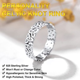 FOCALOOK 925 Silver Women's Celtic Ring Silver Men's Rings 925 Infinity Chain Olive Leaf Star Ring Silver Wedding Rings Engagement Ring Silver Jewellery Women's Ring Size 47 mm to 67 mm, Sterling