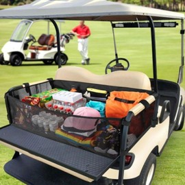 bangminda Universal Golf Cart Organizer, Mesh Storage Net with Adjustable Straps, No-Drill Installation, Foldable Cargo Basket Storage Grocery Shopping Bag for Club Car