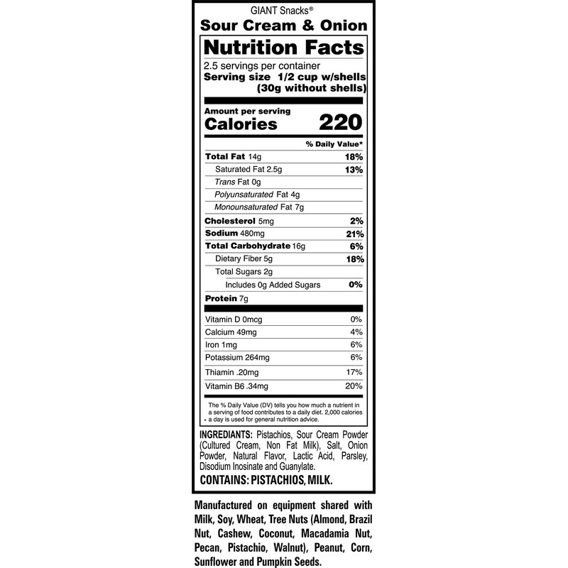 GIANTS Sour Cream and Onion Pistachios - 4.5 oz. Bags